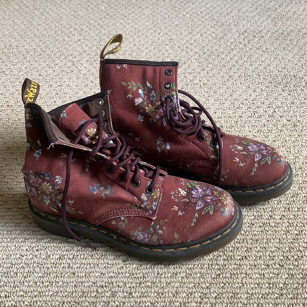 Doc Martens Maroon Flower Print Boots